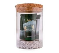 Set da bagno Accentra WINTER SPA in vetro con tappo, include docciaschiuma, lozione corpo, crema mani e unghie, regalo donna Natale, profumo Pino Fresco e Bacche Invernali, verde/oro/bianco