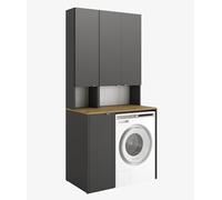 Set da bagno - Armadio per lavatrice 65 cm di larghezza e armadietto alto 33 cm di larghezza, armadietto da bagno per bagno, armadio alto sottile, armadietto per lavatrice (antracite/rovere Artisan)