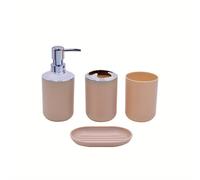 Set da bagno beige 4 pezzi: di lozione + porta spazzolino + bicchiere per collutorio + scatola per con testina a spruzzo piatta