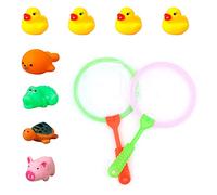 Set da bagno con 2 attrezzi per reti da pesca e 8 mini animali di gomma per giochi in piscina, giochi d'acqua, regali per ragazzi e ragazze