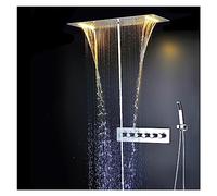 Set da bagno con getto a pioggia a cascata soffione a LED, miscelatore termostatico for doccia, set a soffitto incorporato in acciaio inossidabile(Complete shower set)