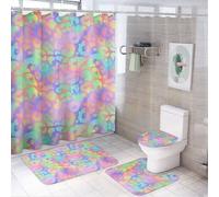 Set da bagno con tenda da doccia e tappeti, set di tappetini da bagno alla moda con motivo leopardato arcobaleno, accessori decorativi per copriwater e tappetino a forma di U con 12 ganci