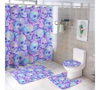 Set da bagno con tenda da doccia e tappeti, set di tappetini da bagno con motivo a margherita, set di tappetini da bagno con motivo a margherita, accessori decorativi per copriwater e tappetino a