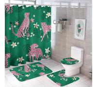 Set da bagno con tenda da doccia e tappeti, set di tappetini da bagno rosa leopardato accessori decorativi per copriwater e tappetino a forma di U con 12 ganci
