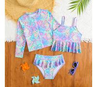 Set da bagno da 3 pezzi con stampa leopardo al neon per ragazze giovani 6Y,7Y,4Y,5YFloreale,PianteTessuto