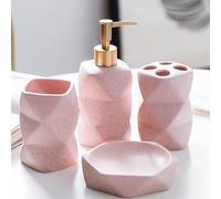 Set da bagno da 4 pezzi, in ceramica, con porta spazzolino, dispenser per sapone, portasapone, portaspazzolino, ideale come regalo per la casa, set di decorazioni per il bagno (rosa)