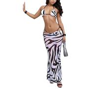 Set da bagno da donna in tre pezzi per vacanze al mare - Costumi da bagno stampati a contrasto, Come mostrato, L