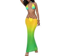 Set da bagno da donna in tre pezzi per vacanze al mare - Costumi da bagno stampati a contrasto, EN8, XL