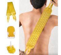 Set da bagno esfoliante da 3 pezzi, con fascia per la schiena e guanto da doccia e spugna di luffa, per una pulizia profonda del corpo e un'esfoliazione completa del corpo (giallo)