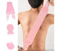 Set da bagno esfoliante da 3 pezzi, con fascia per la schiena e guanto da doccia e spugna di luffa, per una pulizia profonda del corpo e un'esfoliazione completa del corpo (rosa)