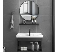 Set da bagno galleggiante con specchio e ripiano aperto, include rubinetti per acqua calda e fredda per risparmiare spazio ed eleganti soluzioni di archiviazione