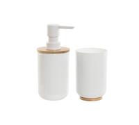 Set da Bagno Home ESPRIT Bianco Naturale Bambù polistirene 7 x 7 x 16 cm