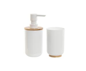 Set da Bagno Home ESPRIT Bianco Naturale Bambù polistirene 7 x 7 x 16 cm
