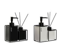 Set da Bagno Home ESPRIT Bianco Nero Metallo Dolomite 14,5 x 8 x 17 cm 2 Pezz