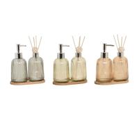 Set da Bagno Home ESPRIT Grigio Arancio Ambra Bambù Cristallo 3 Pezzi