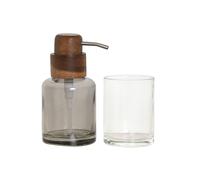 Set da Bagno Home ESPRIT Grigio Trasparente Alluminio Cristallo Legno di acac