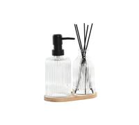 Set da Bagno Home ESPRIT Nero Trasparente Bambù Cristallo Moderno 3 Pezzi