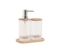 Home ESPRIT Set da bagno trasparente naturale bambù alluminio polistirene 16 x 9 x 18 cm