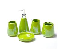 Set da bagno in ceramica 5 pezzi, dispenser di sapone, portaspazzolino e portasapone con 2 bicchieri, 6 opzioni colore(Groen)