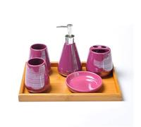 Set da bagno in ceramica 6 pezzi con dispenser di sapone, portasapone, 2 bicchieri e supporto in colori(Lila)