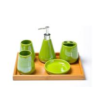 Set da bagno in ceramica 6 pezzi con dispenser di sapone, portasapone, 2 bicchieri e supporto in colori(Groen)