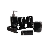 Set da bagno in resina 5/6 pezzi con dispenser di sapone, portaspazzolino, portasapone, 2 bicchieri e vassoio(Svart,6-Pieces)