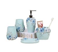 Set da bagno in resina 5 pezzi con dispenser di sapone, portaspazzolino, 2 bicchieri e portasapone