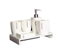 Set da bagno in resina da 5/6 pezzi con dispenser di sapone, portaspazzolino, portasapone, 2 bicchieri e vassoio(Wit,6-Pieces)