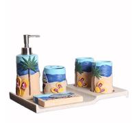 Set da bagno in resina da 5 pezzi, dispenser di sapone, portaspazzolino con 2 bicchieri for collutorio e portasapone, organizer da tavolo for lavabo(Blauw,6-piece)