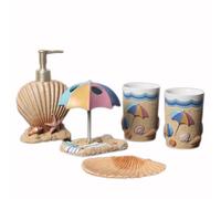 Set da bagno in resina da 5 pezzi, dispenser di sapone, portaspazzolino con 2 bicchieri for collutorio e portasapone, organizer da tavolo for lavabo(Bruin,6-piece)