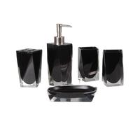 Set da bagno in resina nera 6 pezzi con vassoio, dispenser di sapone, portaspazzolino, 2 bicchieri e portasapone(5-Pieces)