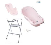 Set da bagno indispensabile per il bambino neonato vasca + sedile sdraio + supporto pieghevole a tema coniglio colore rosa caramella