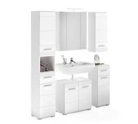 Set da Bagno: Mobile sotto lavabo + 2 Mezze colonne + mobiletto con Specchio e LED + Colonna da Bagno