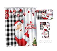 Set da bagno natalizio, decorazione per tappetino per WC, tappetino per tenda da doccia da 4 pezzi