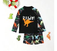 Set da bagno per bambini con stampa di dinosauro, composto da pantaloncini e maglia a maniche lunghe neri, abbigliamento con dinosauri per ragazzi 6Y,7Y,4Y,5YDinosauroTessuto
