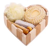 Set da bagno rustico in legno naturale, 6 pezzi, con pettine massaggiante in pietra pomice, portatile, riutilizzabile, antiscivolo, per doccia e bagno