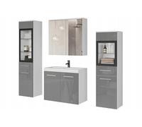 Set da bagno sospeso con lavabo, colonne e specchio bianco lucido grigio
