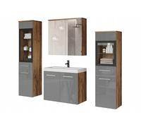 Set da bagno sospeso con lavabo, colonne e specchio, grigio castagna lucido