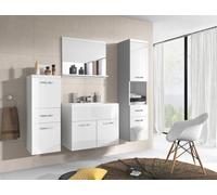 Set da bagno sospeso con lavabo, specchio e colonne, bianco
