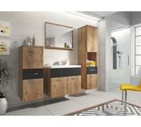 Set da bagno sospeso con lavabo, specchio e colonne, color castagno opaco nero