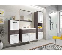 Set da bagno sospeso con lavabo, specchio e colonne, colore bianco Bodega