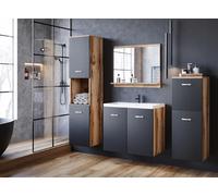 Set da bagno sospeso con lavabo, specchio e colonne, nero opaco Wotan