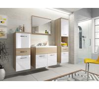 Set da bagno sospeso con lavabo, specchio e colonne Sonoma, bianco lucido