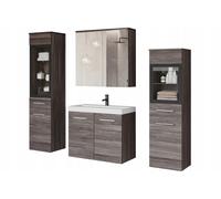 Set da bagno sospeso opaco con lavabo, colonne e specchio Bodega.