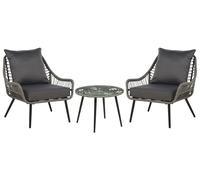 Set da Balcone con Tavolino e 2 Sedie in Finto Rattan Beige con Cuscini Laureto