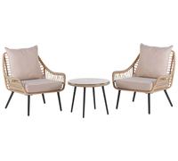 Set da Balcone con Tavolino e 2 Sedie in Finto Rattan Beige con Cuscini Laureto