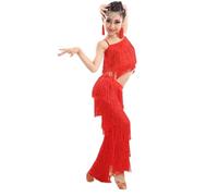 Set da Ballo Latino for Ragazze Sala da Ballo Pantaloni con Nappe con Frange Taglie Forti E Top con Frange Solide Salsa Samba Costume da Competizione Costumi di Pratica di Danza(Pink,140)