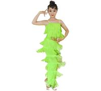Set da Ballo Latino for Ragazze Sala da Ballo Pantaloni con Nappe con Frange Taglie Forti E Top con Frange Solide Salsa Samba Costume da Competizione Costumi di Pratica di Danza(Green,130)