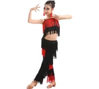 Set da Ballo Latino per Ragazze con Pantaloni e Top con Frange e Nappe con Frange Solide per Salsa e Samba per Esercitarsi nella Danza (160)
