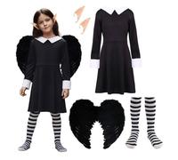 Set da bambina da vampiro da fata, include abito nero, accessori per ali, collant a righe, cravatta e orecchie a punta, perfetto per Halloween, giochi di travestimento e Giornata mondiale del libro